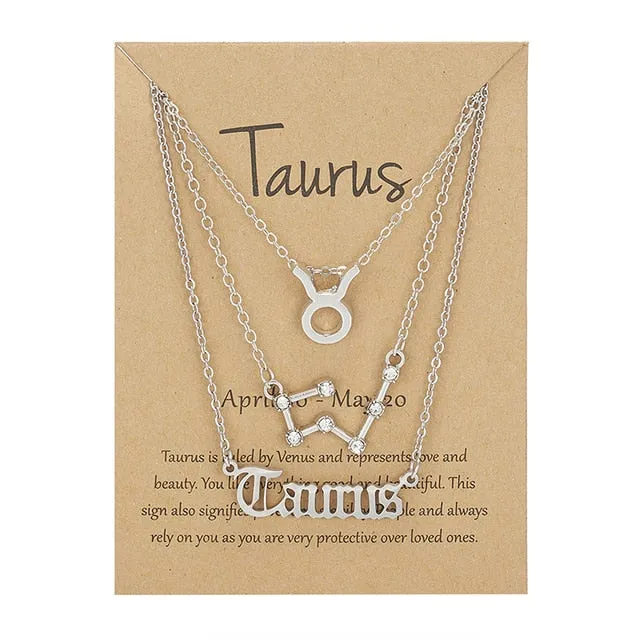 Zodiac Sign Necklace With Cardboard Card