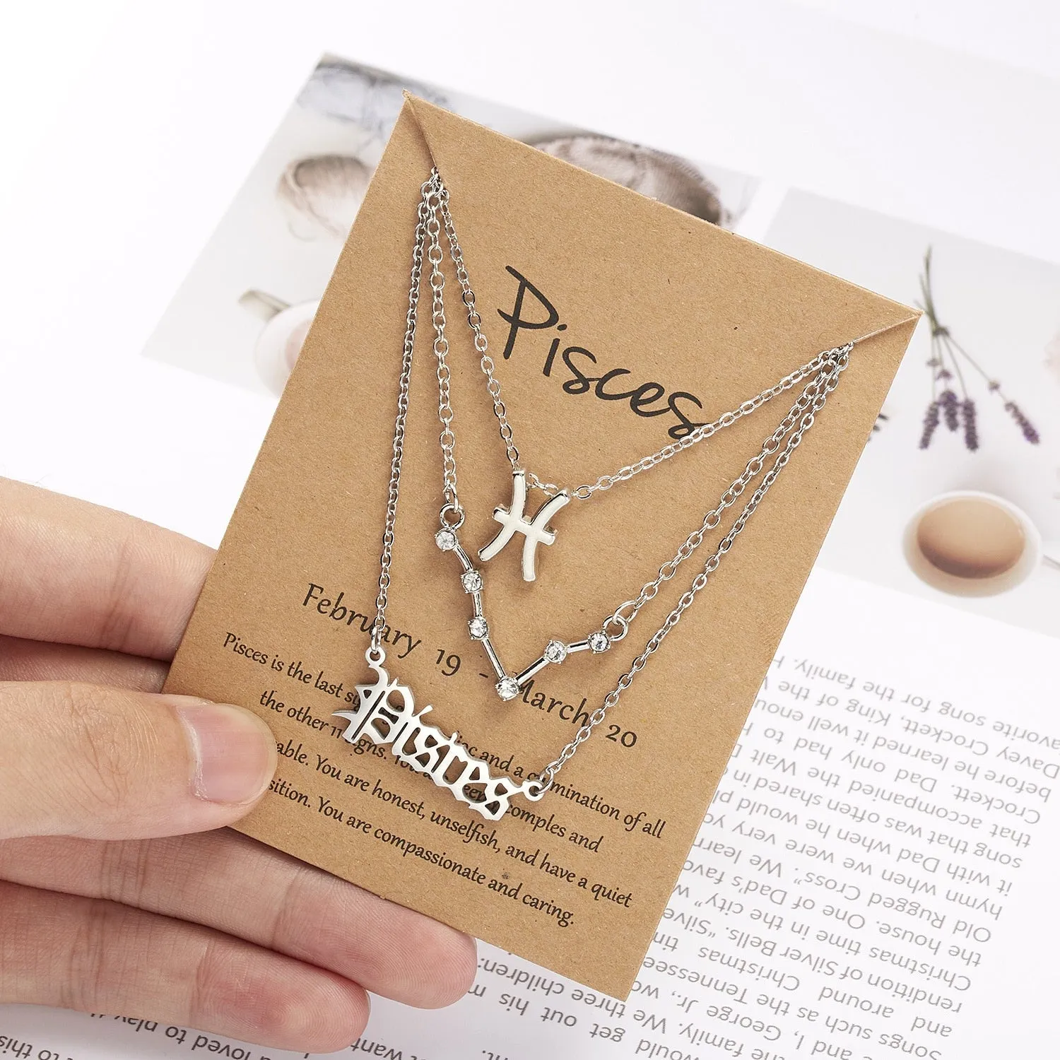 Zodiac Sign Necklace With Cardboard Card