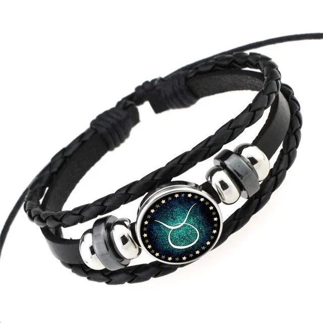 Zodiac Signs Braided Leather Bracelet