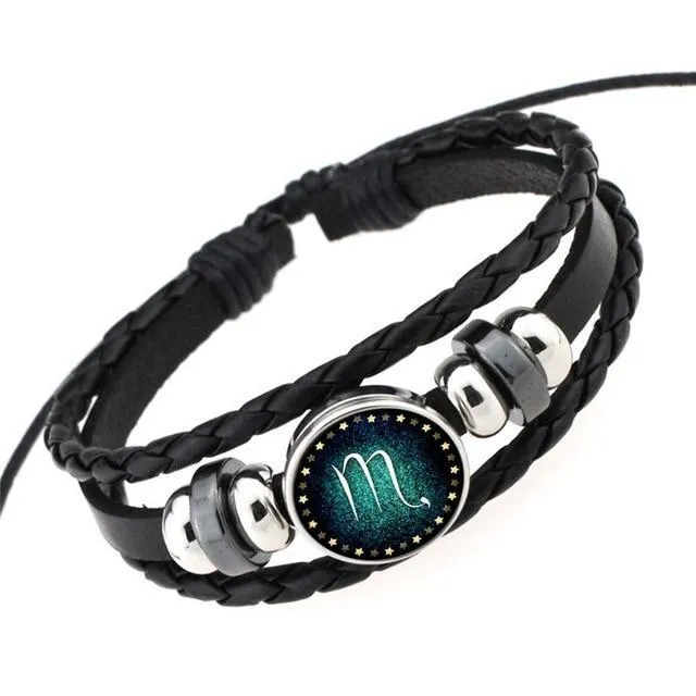 Zodiac Signs Braided Leather Bracelet