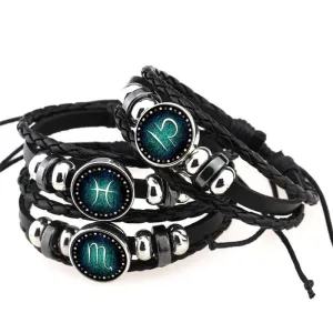 Zodiac Signs Braided Leather Bracelet