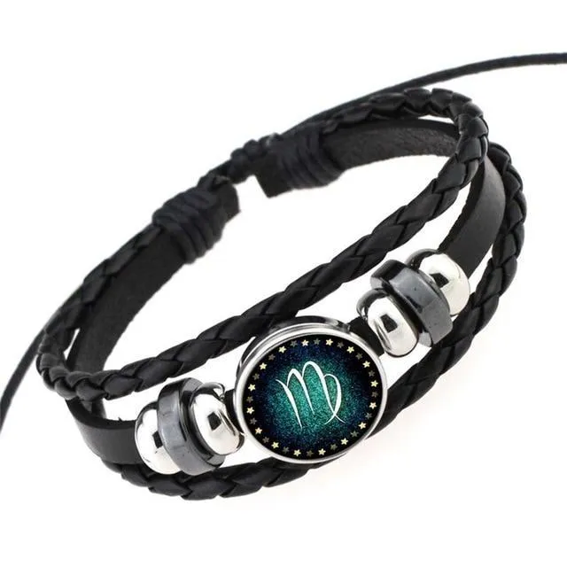 Zodiac Signs Braided Leather Bracelet