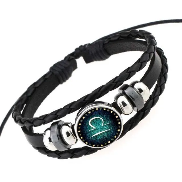 Zodiac Signs Braided Leather Bracelet