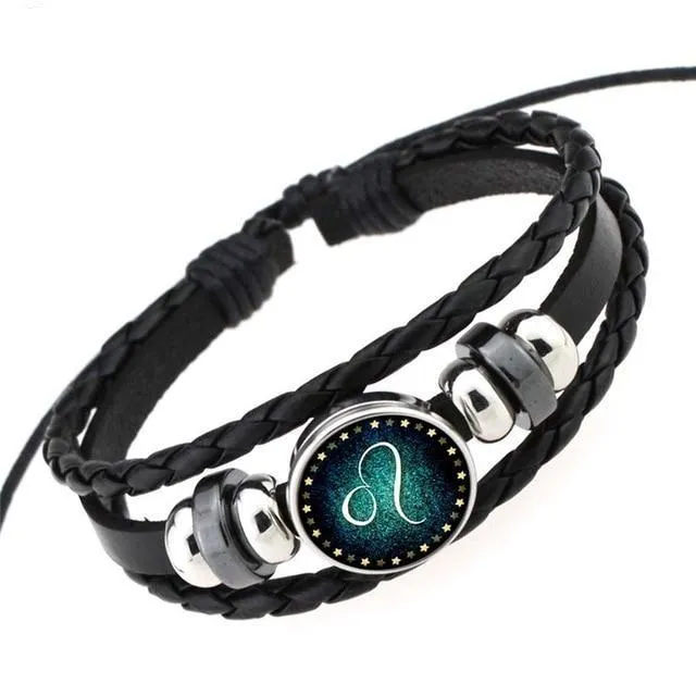 Zodiac Signs Braided Leather Bracelet