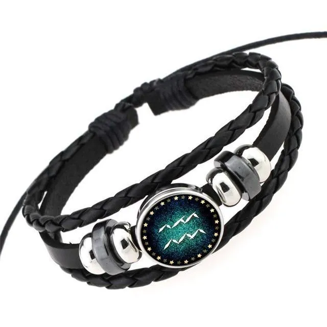 Zodiac Signs Braided Leather Bracelet