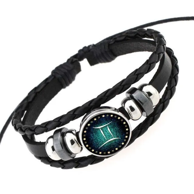 Zodiac Signs Braided Leather Bracelet